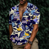Bonsir Fashion Floral Printed Short Sleeve Shirts Men Spring Summer Casual Loose Turn-down Collar Buttoned Cardigan Shirt Men's Clothes