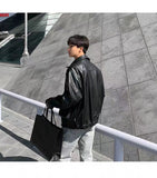 Bonsir  Men's Loose Russian PU Leather Jackets Casual Fashion Trend Outerwear Top Black Color Motorcycle Jackets Baseball Coats