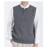 Bonsir Sweater New Autumn V-neck Sleeveless Sweater Vest Men Solid Color Loose Casual Brown Vest Harajuku Sweater for Men