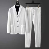 Bonsir Spring Autumn Pleated Sets Men Fashion Casual Solid Long Sleeve Blazer And Trousers Two-piece Men Suits Korean Loose Clothing
