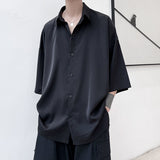 Bonsir Half Sleeve Men Solid Shirts Summer Casual Oversize Blouses White Fashion Male Cardigan Vintage Korean Clothing