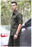 Bonsir Military Cargo Men's Camouflage Long-Sleeved Shirt Outdoor Tactical Shirt Top Cotton Breathable Embroidery Shirt Male
