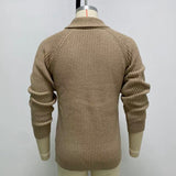 Bonsir Mens Knitted Coat Long Sleeve Jacquard Pocket Sweater Cardigan Jacket Solid Thick Warm Casual Cardigan Knitting Sweatercoat
