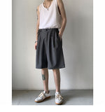 Bonsir Men's Korean Style Summer Men's Loose Straight Suit Shorts Cotton Elastic Waist Cargo Shorts Multi-pocket Casual Shorts