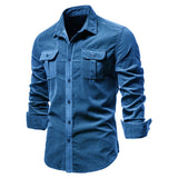 Bonsir Men's Shirt Cotton Lapel Casual  Spring Autumn Corduroy Shirts for Men Slim Solid Color Shirts Long Sleeve Tops EU Size