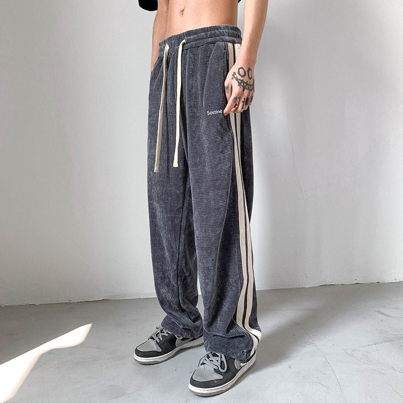 Bonsir Baggy Striped Men's Straight-leg Pants Fashion Hip Hop Streetwear Brand Harajuku Man Trousers Casual Male Pants