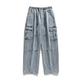 Bonsir Korean Style Men's Suit Retro Striped Pocket T-shirt Harajuku Street Straight Pants Japanese Double Pleated Jeans
