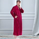 Bonsir Men Winter Plus Size Long Warm Coral Fleece Bathrobe Hooded Cozy Flannel Zipper Bath Robe Night Dressing Gown Women Sleepwear