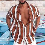 Bonsir Men's Social Shirts Striped Shirt Short Sleeve Tops Fashion Casual Blouse Oversized Tees Shirt Men's Clothing Ropa Hombre