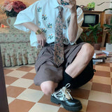 Bonsir Summer Men's Floral Printing Short Sleeved Shirt Couple Clothes Vintage Fashion Casual Loose High Quality White Shirt