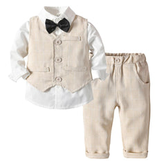 Bonsir Boy Suit Dress Long Sleeve Shirt Vest Trousers Gentleman Bow Tie Gentleman Suit Four Piece Set Of Boy Treasure