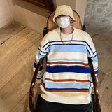 Bonsir Stripe Sweater Men's Thickened Loose Fashion Warm Soft Knitted Pullovers Harajuku Autumn Winter Male Casual Jumpers