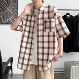 Bonsir New Fashion Plaid Shirt Men Summer Casual Button Down Short Sleeve Shirts Mens Loose Business Office High Quality Blouse
