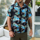 Bonsir Fashion Floral Printed Short Sleeve Shirts Men Spring Summer Casual Loose Turn-down Collar Buttoned Cardigan Shirt Men's Clothes