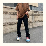 Bonsir New Fashion Letter Embroidery Vintage Brown Men Cargo Jeans Pants Ankle Zipper Hip Hop Baggy Straight Denim Trousers Pantalones