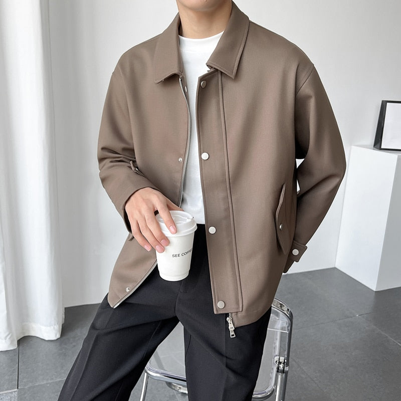 Bonsir Men's Slim Fit Fashion Khaki/Black Casual Lapel Collar Jacket Korean Style Loose Coats Business High-quality Outerwear