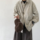 Bonsir Autumn Japanese Retro Lapel Luxury Striped Shirt for Men Casual Long Sleeve Buttons Fashion Retro Korean Clothes Hawaiian Shirt