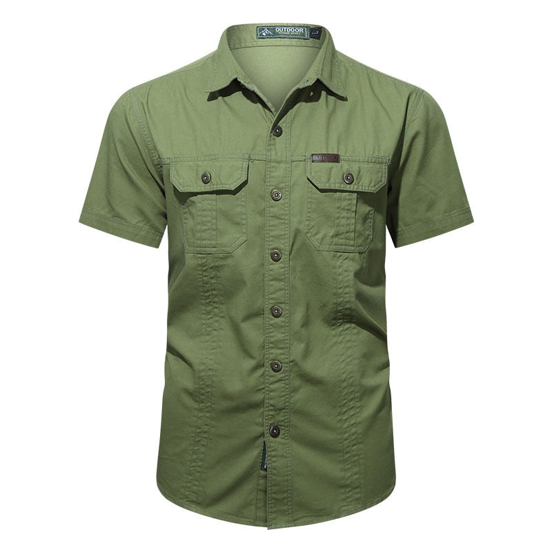 Bonsir Fashion Autumn Spring Clothes Green Black Cargo Military Brand Shirts For Mens Short Sleeves Casual Blouse Oversize 4XL 5XL