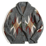 Bonsir Mens Knitted Coat Long Sleeve Jacquard Pocket Sweater Cardigan Jacket Solid Thick Warm Casual Cardigan Knitting Sweatercoat