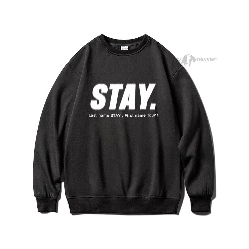 Bonsir Stay Letter Printed Men Overszied Hoodie Autumn Winter Fleece Male Casual Warm Sweatshirts Korean Man Pullovers