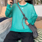 Bonsir Men's And Women's Hollow Fishnet Clothes Thick Thread Pullover Knitted Sweater Men's And Women's Tops