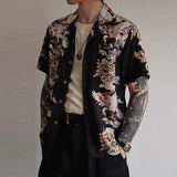Bonsir Fashion Floral Printed Short Sleeve Shirts Men Spring Summer Casual Loose Turn-down Collar Buttoned Cardigan Shirt Men's Clothes