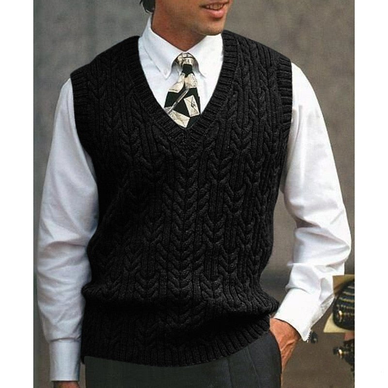 Bonsir Autumn New Knitted Vests Men Sweater Vest Casual Sleeveless Sweaters Mens V-neck Solid Color Casual Pullover Knit Coats