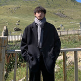 Bonsir Winter Solid Color Woolen Coat Men's Versatile Loose Thickened Turn-down Collar Long Sleeve Grey Woolen Coat Trend