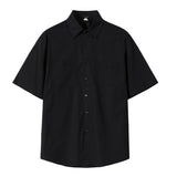 Bonsir Double Pocket Male Casual Shirts Men's Vintage Lapel Solid Color Short Sleeve Outwear Korean Fashion Spring New