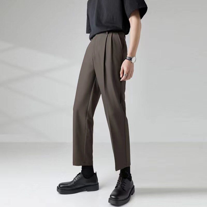 Bonsir Men's Elastic Waist Loose Nine Point Casual Pants Korean Formal Business High-quality Suit Pants Fashion Trousers M-3XL