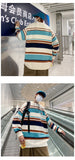 Bonsir Stripe Contrast Sweater Men's Autumn and Winter Fashion Brand Trendy Loose Round Neck Pullover Knitwear Sweater Coat