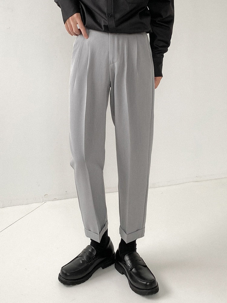 Bonsir Men's Suit Pants Spring Autumn Straight Korean Slim Fit Ankle-Length Men's Trend Versatile Trousers Solid Color