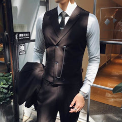 Bonsir Casual Trendy Male Personality Suit Vest British Style Business Elegant Gentleman Retro Professional Formal Dress Handsome