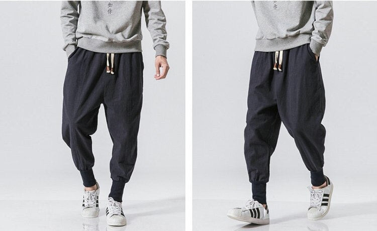 Bonsir  Chinese Style Harem Pants Men Streetwear Casual Joggers Mens Pants Cotton Linen Sweatpants Ankle-length Men Trousers M-5XL