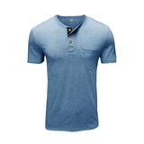 Bonsir Men's Henley Shirt Short Sleeve T-Shirt Summer New Solid Color Simple Fashion Casual Waffle Knit T-Shirt Tops Men's Clothing