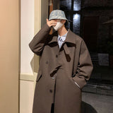 Bonsir Winter Black Brown Woolen Coat Men Warm Fashion Casual Long Woolen Coat Men Korean Loose Oversized Trench Coat Mens Overcoat