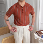 Bonsir Contrasting Stripes Casual Slim Lapel Polo Summer Knit Lapel T-shirt Polo Camisa Hombre British  Men's Shirt Mannen Polo