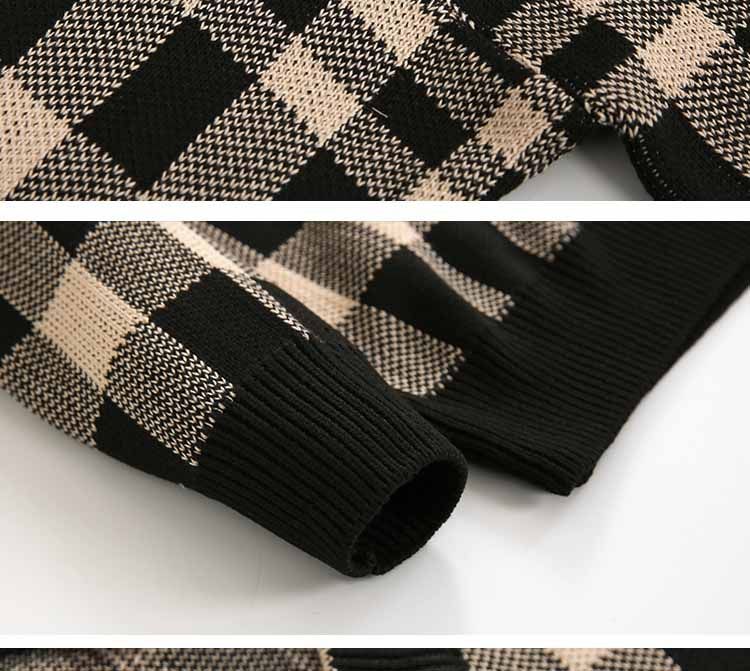 Bonsir Korean Fashion Vintage V-neck Plaid Sweater Male Autumn and Winter Casual Loose Men's V-neck Knitted Sweater for Men Pullover