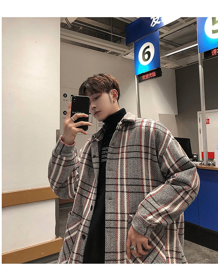 Bonsir Plaid large jacket men's coat spring autumn new fashion Plaid loose top trend large winter military jackets fall Genuine