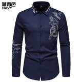 Bonsir Fashion Social Men Shirts Turn-down Collar Buttoned Shirt Casual Dragon Embroidered Long Sleeve Tops Men's Clothing
