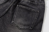 Bonsir Distressed Embroidery Pockets Elastic Waist Retro Jeans Pants Men and Women Straight Washed Casual Baggy Denim Trousers