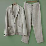Bonsir Retro Elegant Formal New Linen Suit British Style Business Solid Color Suit Set Loose Cotton Linen Two-piece Casual Suit Jacket