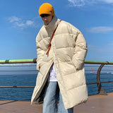 Bonsir Warm Men's Long Parkas Fashion Solid Color Stand Collar Male Thicken Winter Jackets Loose Casual Unisex Clothing
