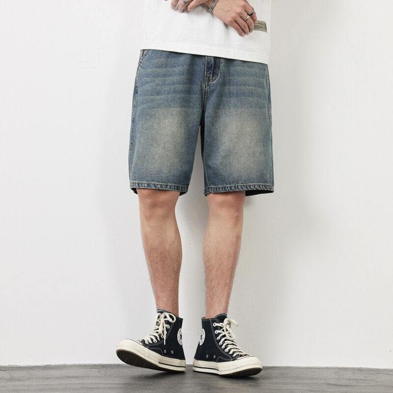 Bonsir Men's Summer Thin Denim Shorts Retro New Casual Straight Wide Leg Jeans Shorts Male Fashion Brand Clothes Loose Denim Shorts