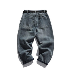 Bonsir Autumn Japanese College Loose Denim Pants Straight Leg Trousers Washable Casual High Street Jeans B-Boy Skateboard Baggy Pants