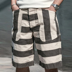 Bonsir Men's Stripe Printed Retro Utility Shorts