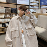 Bonsir Autumn Long Sleeve Men's Corduroy Shirts Fashion Brand Loose Casual Blouses Large Pocket Male Shirt Cardigan