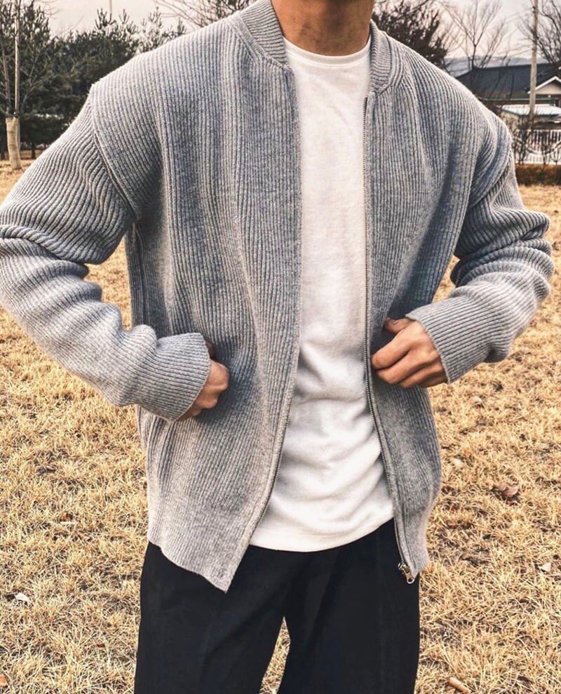 Bonsir Korean Clothes Winter New Mens Cardigan Solid Color Zipper Knitted Sweater Cardigan Men Japanese Casual Simple Sweater