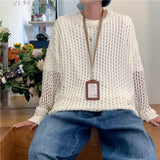 Bonsir Men's And Women's Hollow Fishnet Clothes Thick Thread Pullover Knitted Sweater Men's And Women's Tops