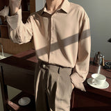 Bonsir Solid Color High-grade Silky Drape Khaki Long Sleeve Shirt for Men Loose Solid Color Wild Casual Button Up Shirt Korean Clothes